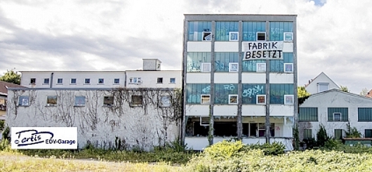 Besetzung der ehemaligen Bettfedernfabrik in Stuttgart